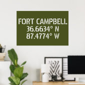 Fort Campbell Breedtegraad Lengtegraad  Poster (Thuiskantoor)