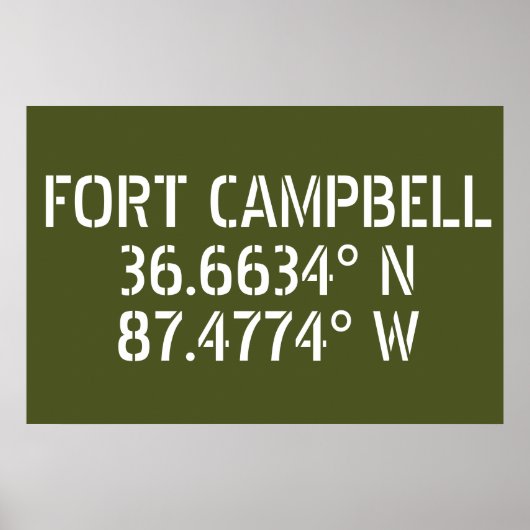 Fort Campbell Breedtegraad Lengtegraad  Poster (Voorkant)