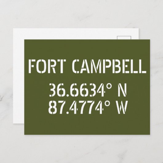 Fort Campbell Latitude-Briefkaart met lengtegraad Briefkaart (Voorkant / Achterkant)