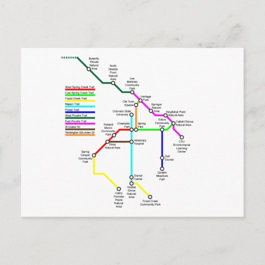 Fort Collins Bike Map Briefkaart (Voorkant)