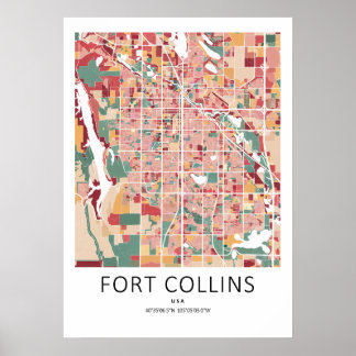 Fort Collins Colorado Kaart Poster | Moderne Stads