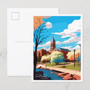 Fort Collins Colorado vintage reisillustratie Briefkaart