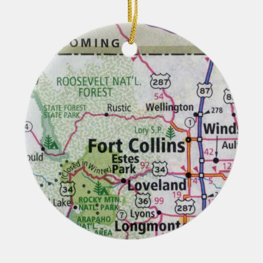 Fort Collins en Estes Park Map Keramisch Ornament (Voorkant)