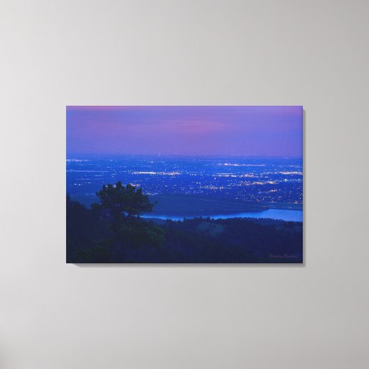 Fort Collins van Horsetooth Mountain bij Dusk Canvas Afdruk (Voorkant)