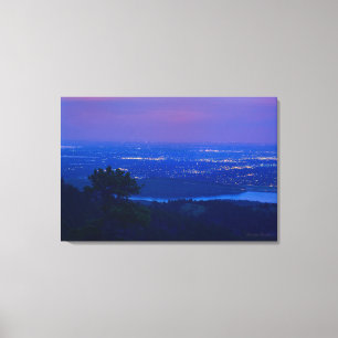 Fort Collins van Horsetooth Mountain in Dusk Canvas Afdruk