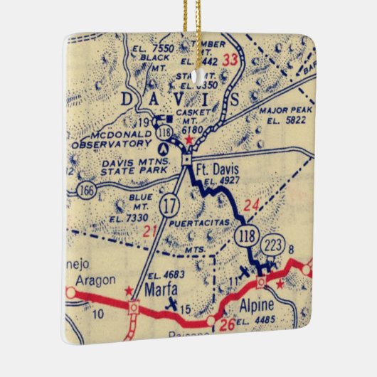 Fort Davis TX  Map Keramisch Ornament (Rechts)