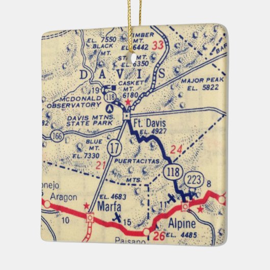 Fort Davis TX  Map Keramisch Ornament (Links)