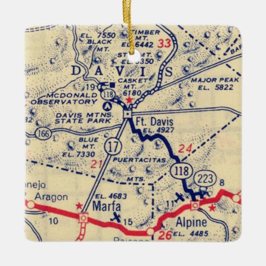 Fort Davis TX  Map Keramisch Ornament (Voorkant)