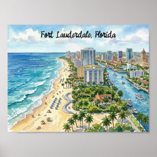 Fort Lauderdale Florida Aquarel Illustratie Poster