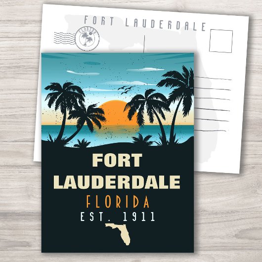 Fort Lauderdale Florida Beach Retro Sunset 60's Briefkaart