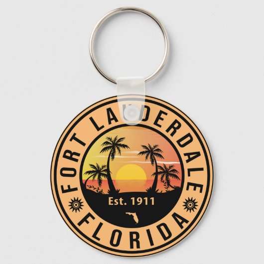 Fort Lauderdale Florida Beach Retro Sunset 60's Sleutelhanger (Voorkant)