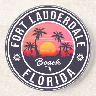 Fort Lauderdale Florida Beach Retro Tropical 60s Zandsteen Onderzetter