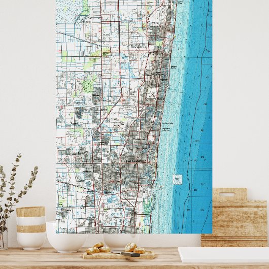 Fort Lauderdale Florida Map (1985) Poster (Keuken)