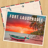Fort Lauderdale Florida Palm Tree Beach jaren 1950 Briefkaart
