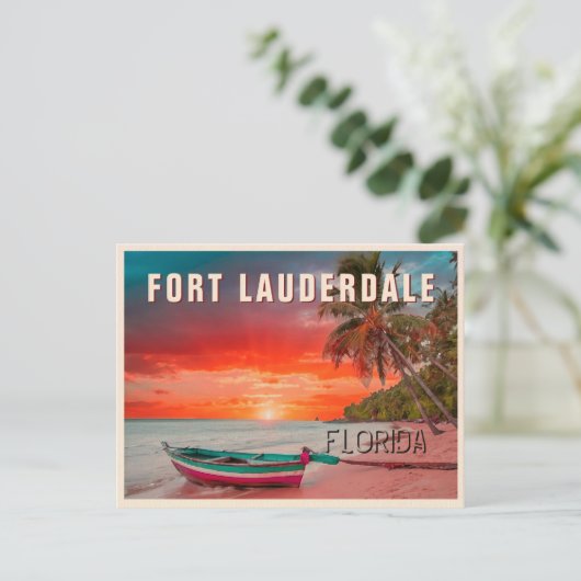 Fort Lauderdale Florida Palm Tree Beach jaren 1950 Briefkaart (Staand voorkant)