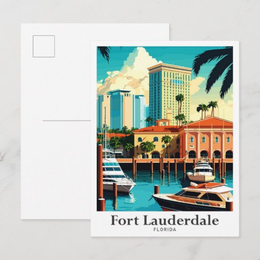 Fort Lauderdale Florida reisillustratie Briefkaart (Voorkant / Achterkant)