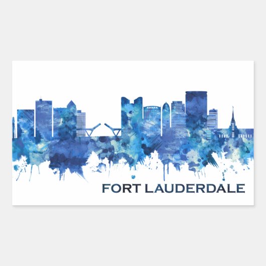 Fort Lauderdale Florida Skyline Blue Rechthoekige Sticker (Voorkant)