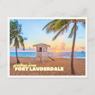 Fort Lauderdale Florida Strand Zonsondergang Retro Briefkaart