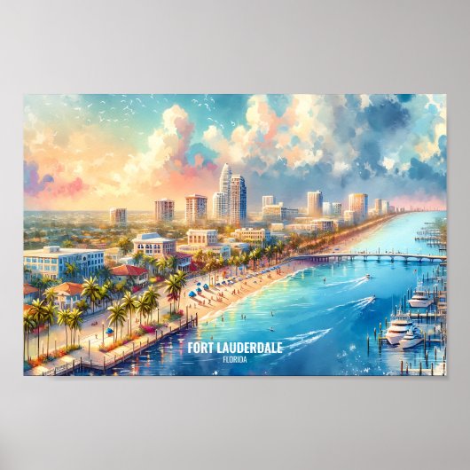 Fort Lauderdale Florida Travel Places waterverf Poster (Voorkant)
