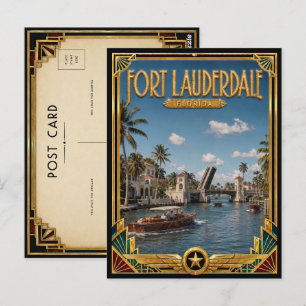Fort Lauderdale Florida Vintage Art Deco Gouden Ti Briefkaart