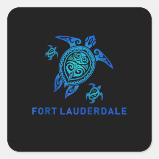 Fort Lauderdale Florida Zee Blue Tribal Turtle Vierkante Sticker