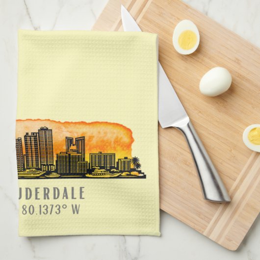 Fort Lauderdale Silhouette & Coördinaten   Theedoek (Quarter Fold)