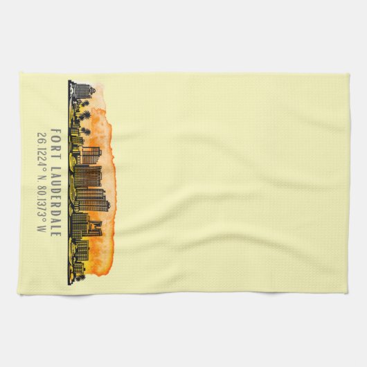 Fort Lauderdale Silhouette & Coördinaten   Theedoek (Horizontaal)