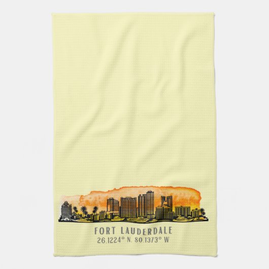 Fort Lauderdale Silhouette & Coördinaten   Theedoek (Verticaal)