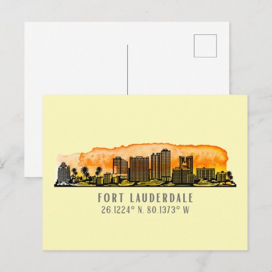 Fort Lauderdale Skyline & Coordinates Briefkaart (Voorkant / Achterkant)