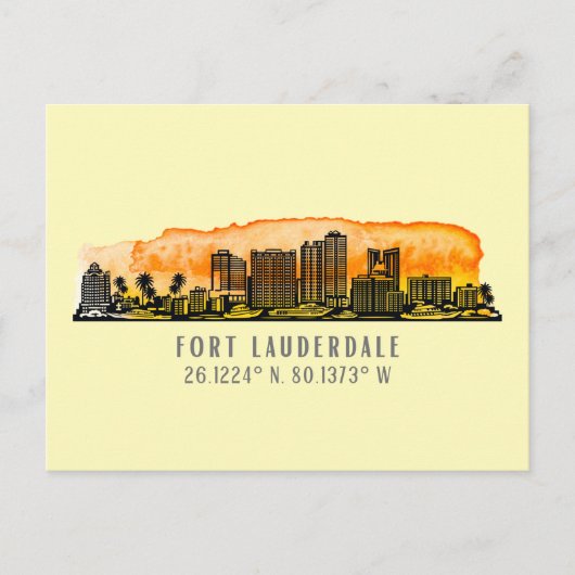 Fort Lauderdale Skyline & Coordinates Briefkaart (Voorkant)