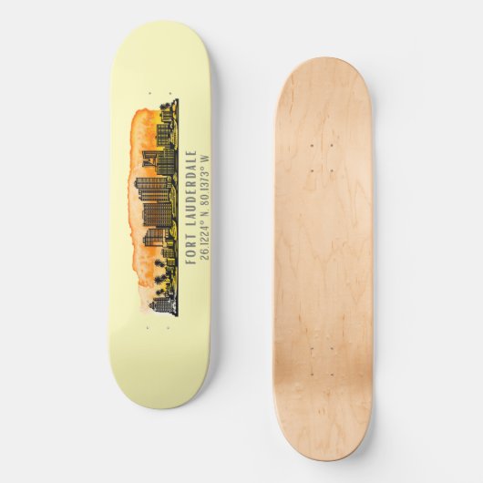 Fort Lauderdale Skyline & Coordinates Persoonlijk Skateboard (Voorkant)