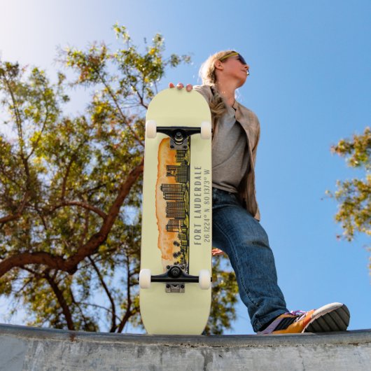 Fort Lauderdale Skyline & Coordinates Persoonlijk Skateboard (Buiten 1)