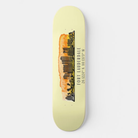 Fort Lauderdale Skyline & Coordinates Persoonlijk Skateboard (Voorkant)