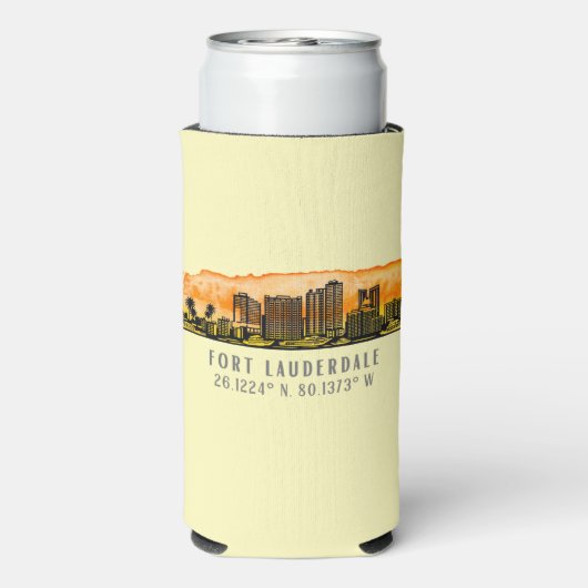 Fort Lauderdale Skyline & Coordinates Seltzer Blikjeskoeler (Seltzer Achterkant)