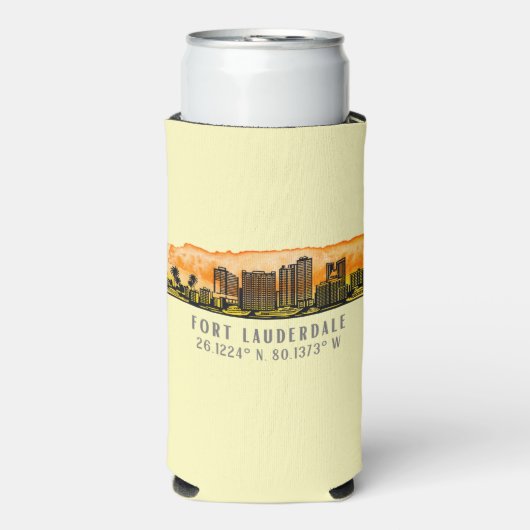 Fort Lauderdale Skyline & Coordinates Seltzer Blikjeskoeler (Seltzer Voorkant)