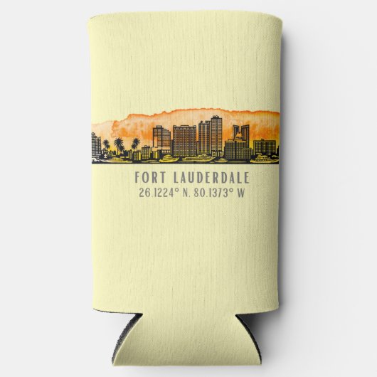 Fort Lauderdale Skyline & Coordinates Seltzer Blikjeskoeler (Voorkant)