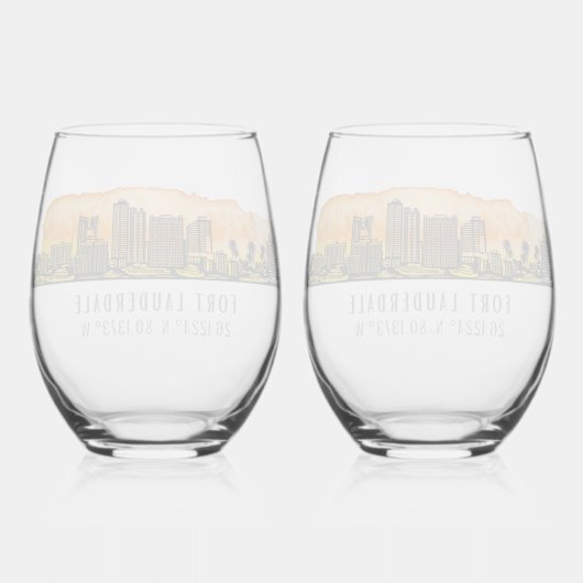 Fort Lauderdale Skyline & Coordinates Wijnglas Zonder Voet (Achterkant)