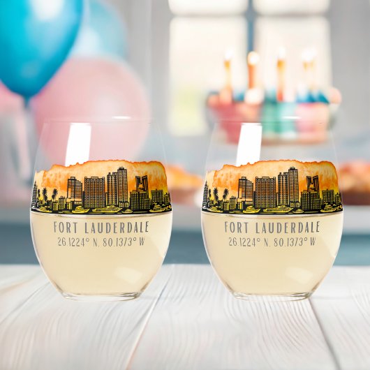 Fort Lauderdale Skyline & Coordinates Wijnglas Zonder Voet (Insitu (Baby Shower))
