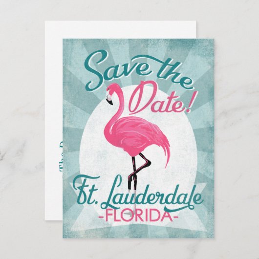 Fort Lauderdale sparen de Datum roze Flamingo Aankondigingskaart (Voorkant / Achterkant)