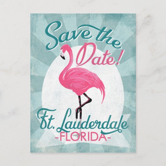 Fort Lauderdale sparen de Datum roze Flamingo Aankondigingskaart (Voorkant)
