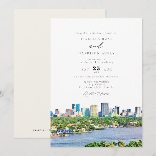 FORT LAUDERDALE Waterverf Skyline Wedding Kaart (Voorkant / Achterkant)