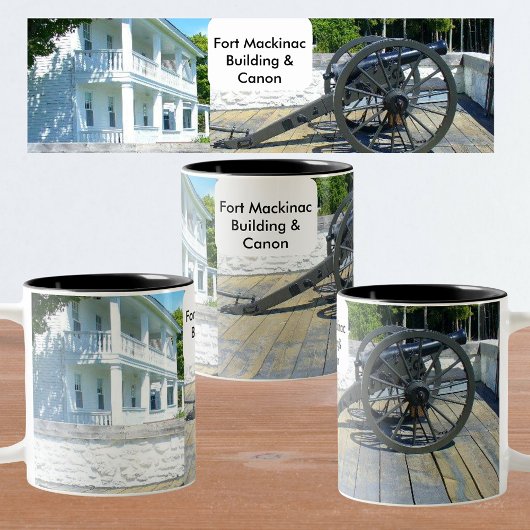 Fort Mackinac Building & Canon op Mackinac Island Tweekleurige Koffiemok