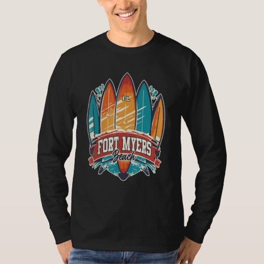 Fort Myers Beach FL Rebel Surf Edgy Surfboard Desi T-shirt (Voorkant)