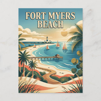 Fort Myers Beach Florida Golfkust Vintage Poster Briefkaart