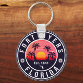 Fort Myers Beach Florida Retro Sunset Souvenirs Sleutelhanger (Achterkant)