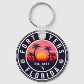 Fort Myers Beach Florida Retro Sunset Souvenirs Sleutelhanger (Achterkant)