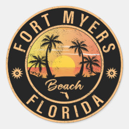 Fort Myers Beach Retro - Florida Retro Sunset Ronde Sticker