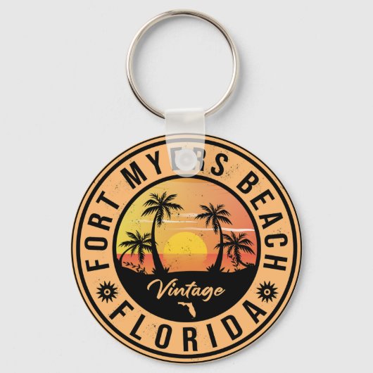 Fort Myers Beach Retro - Florida Retro Sunset Sleutelhanger (Voorkant)