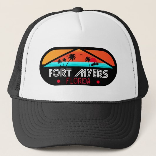 Fort Myers Beach Retro - Florida Retro Sunset Trucker Pet (Voorkant)