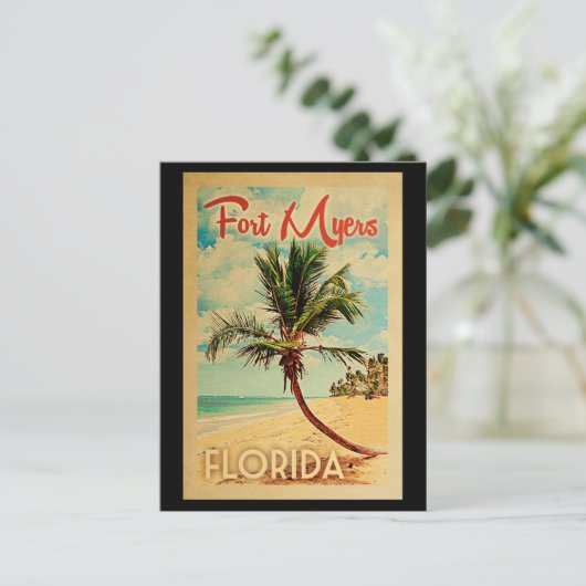 Fort Myers Briefkaart Florida Palm Tree Beach Retr (Staand voorkant)